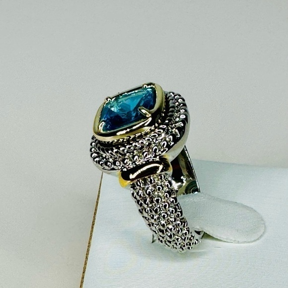 BLUE TOPAZ TWO TONE RING - Picture 3 of 4